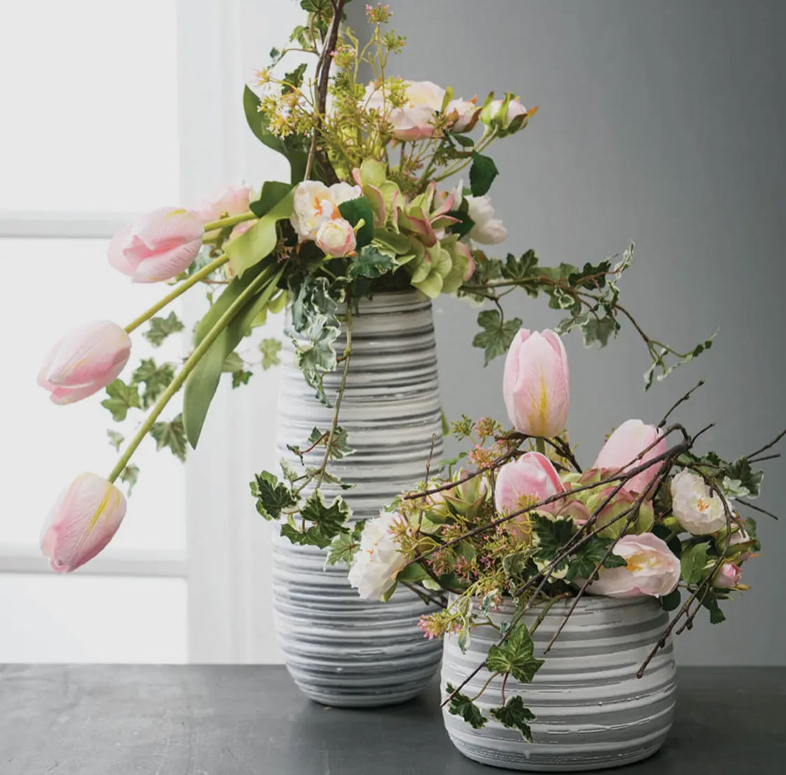 vase :: striped white & gray
