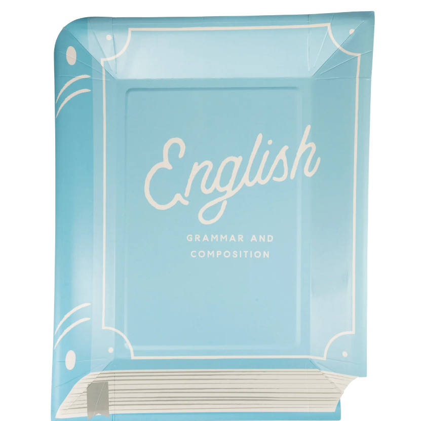 Blue book-shaped object with 'English Grammar and Composition' text on a white background