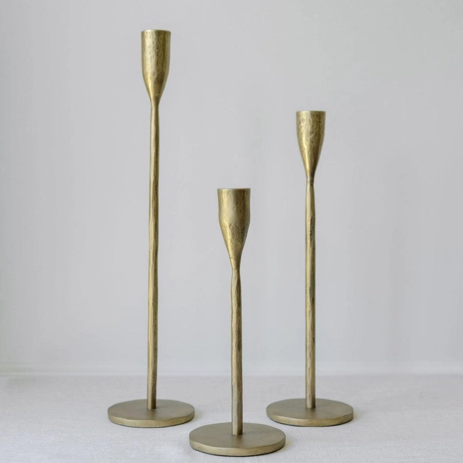 taper candle holders :: handcrafted antique brass {Set of 3}