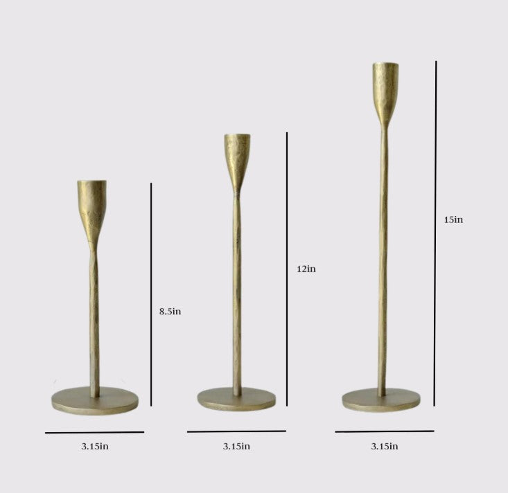 taper candle holders :: handcrafted antique brass {Set of 3}