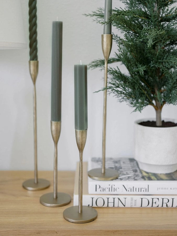 taper candle holders :: handcrafted antique brass {Set of 3}