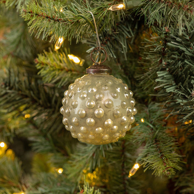 ornament :: kugel white hobnail 3"
