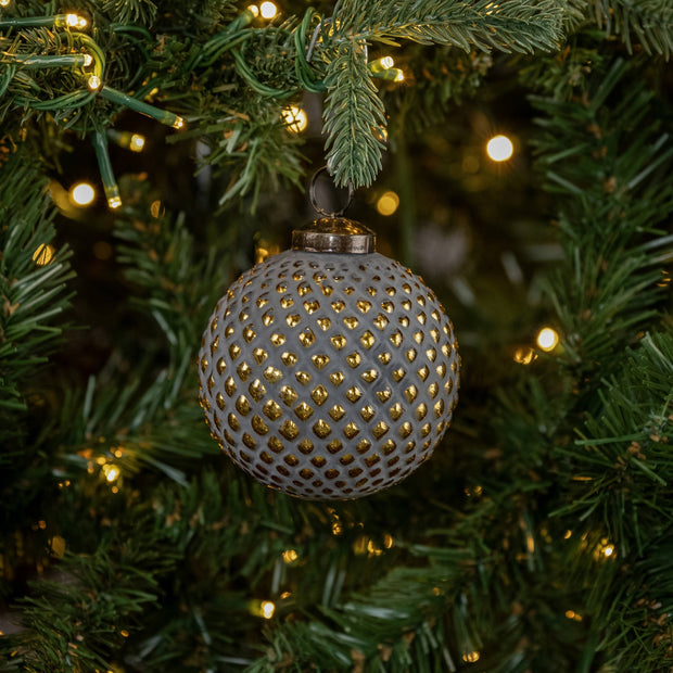 ornament :: kugel grey & gold 3"