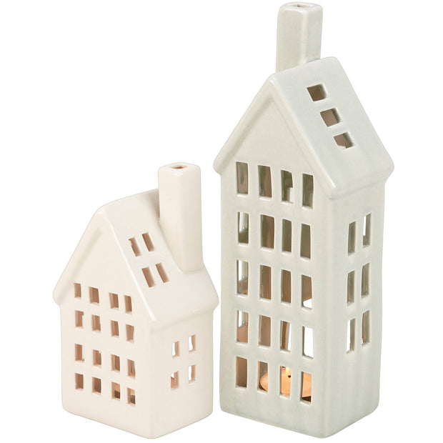 tea light candle holder :: village houses {set of 2}