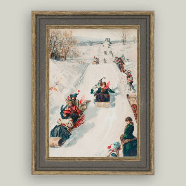 framed artwork :: tobogganing in the countryside
