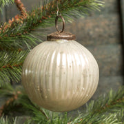 ornament :: kugel white ribbed 4"