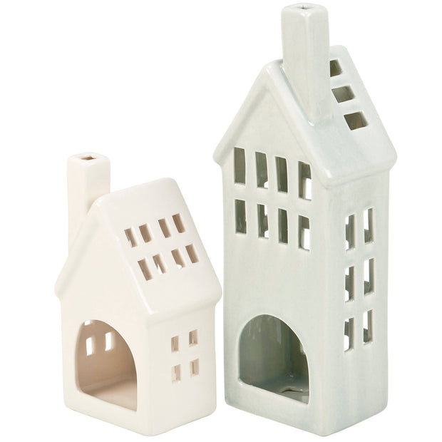 tea light candle holder :: village houses {set of 2}