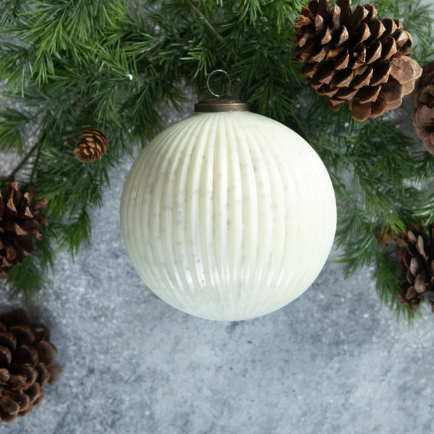 ornament :: kugel ribbed white 6"