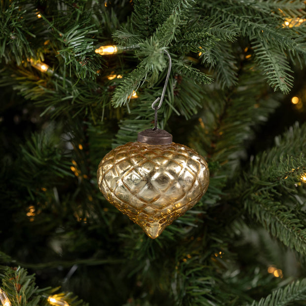 ornament :: kugel quilted teardrop gold 3"