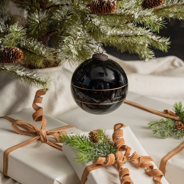 ornament :: kugel black with gold stripe 5"