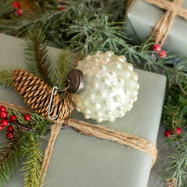 ornament :: kugel white hobnail 3"