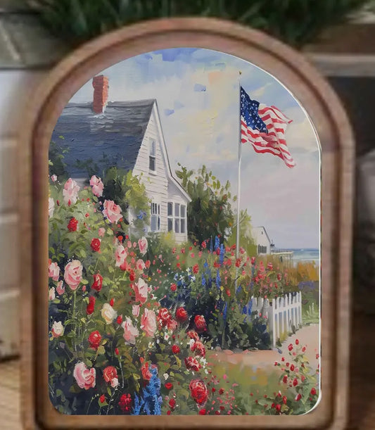 frame :: patriotic beach house with flag