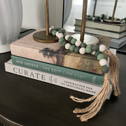 garland :: green & white wood beads with tassels