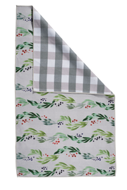 kitchen towel with green leaf pattern on a white background