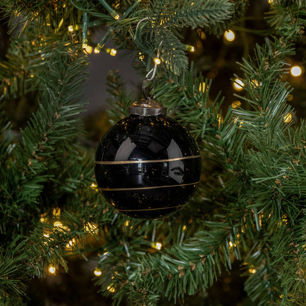 ornament :: kugel black with gold stripe 3"