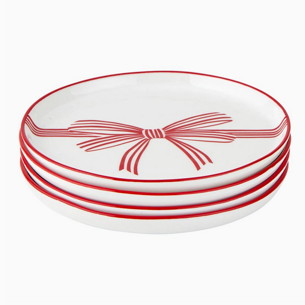 appetizer plates :: red bow {set of 4}