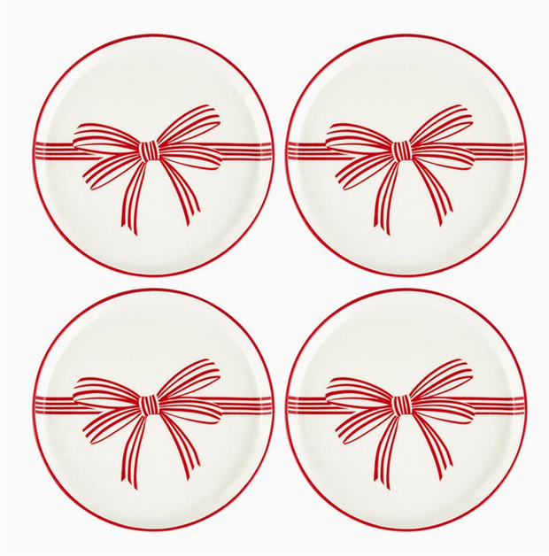 appetizer plates :: red bow {set of 4}