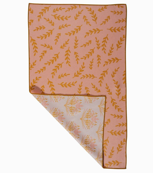 Fields of Gold kitchen towel with golden floral print