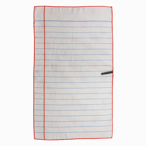 Rectangular piece of paper with red border and blue lines on a white background