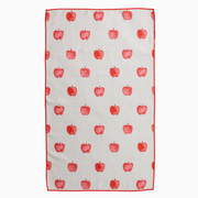 Kitchen towel with red apple pattern on a white background