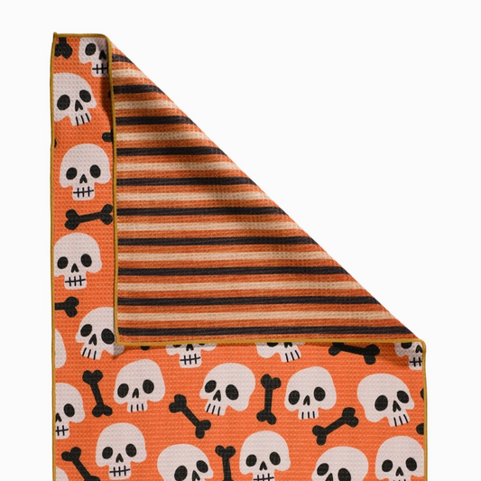 creepy kitchen towel with boneyard theme