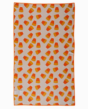 fall dish towel with candy corn pattern