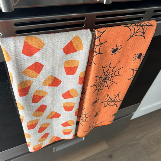 spooky cute Halloween towel on oven handle