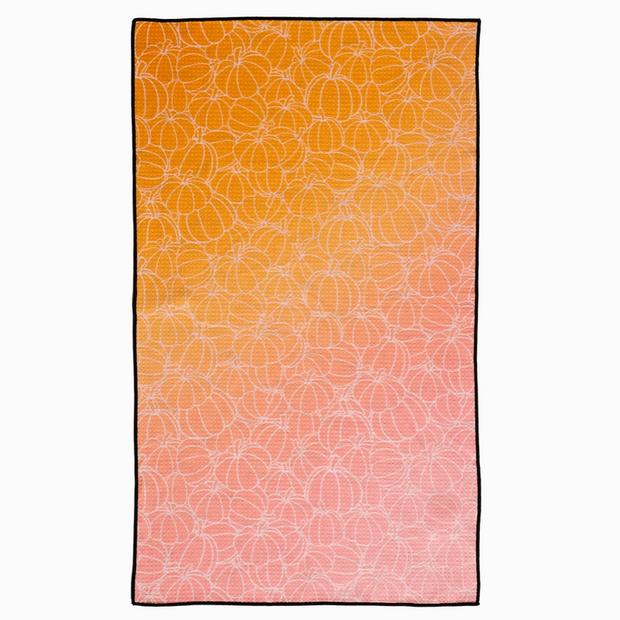 seasonal tea towel with pumpkin and spice print