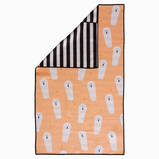 spooky alley kitchen towel hanging on oven