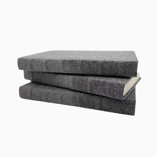 Close-up of textured linen cover with bump spine
