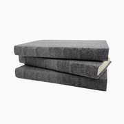 Close-up of textured linen cover with bump spine