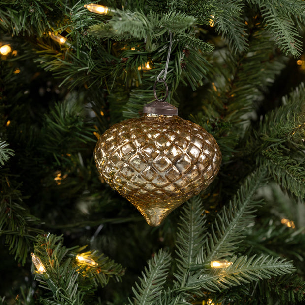 ornament :: kugel teardrop quilted gold 4"