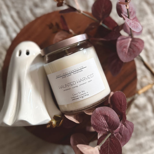 Haunted Harvest scented candle with spooky autumn aroma