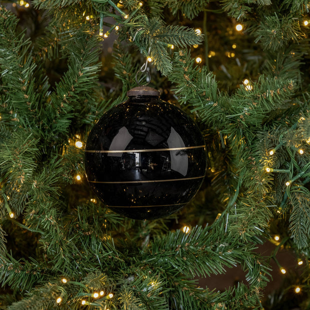 ornament :: kugel black with gold stripe 5"