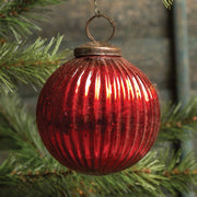 ornament :: kugel ribbed red 4"