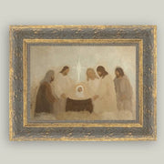Framed artwork of the nativity scene on a light gray background