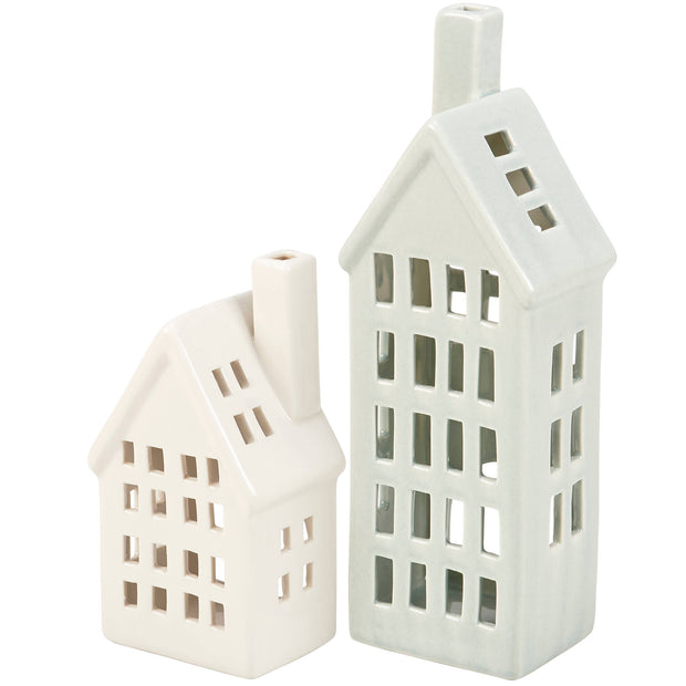 tea light candle holder :: village houses {set of 2}