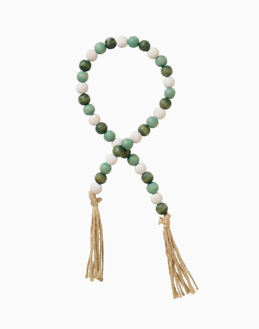 garland :: green & white wood beads with tassels
