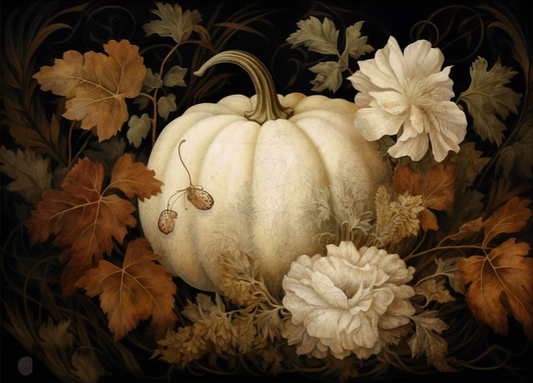 fall florals and pumpkin decor print