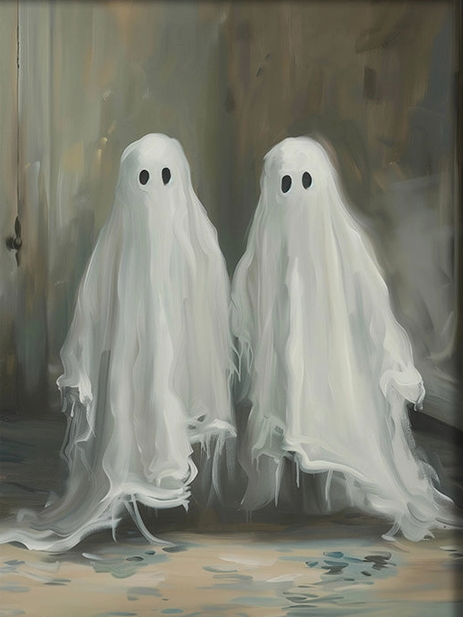 Ghost Twins art print featuring spooky vintage twin spirits