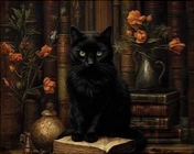 Black cat decor print in gothic style on white background
