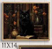 Close-up of black cat illustration with magical aesthetic
