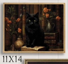 Close-up of black cat illustration with magical aesthetic
