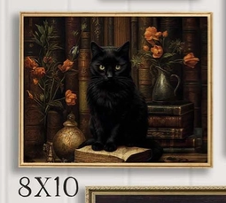 Mystical black cat art print perfect for witchy home decor