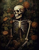 skeleton with fall florals art print