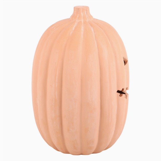 Rustic carved pumpkin terracotta decoration for Halloween

