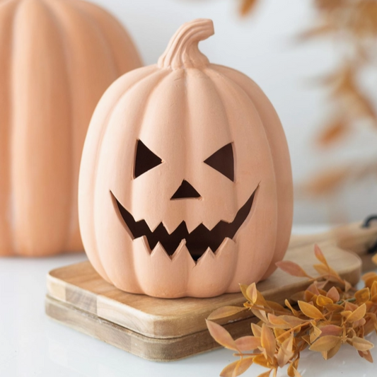 7.3-inch terracotta jack-o'-lantern with carved face