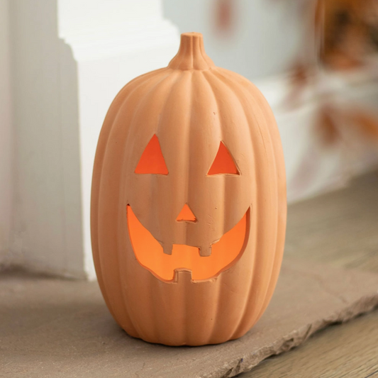 Terracotta jack-o'-lantern sculpture 8.9 inches tall