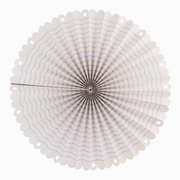 Decorative paper fan with blue lines on a white background