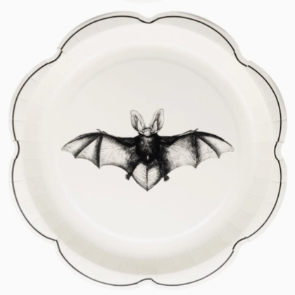 Halloween paper plates with antique-style spooky illustrations